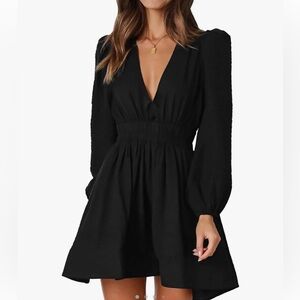 V Neck Black Dress